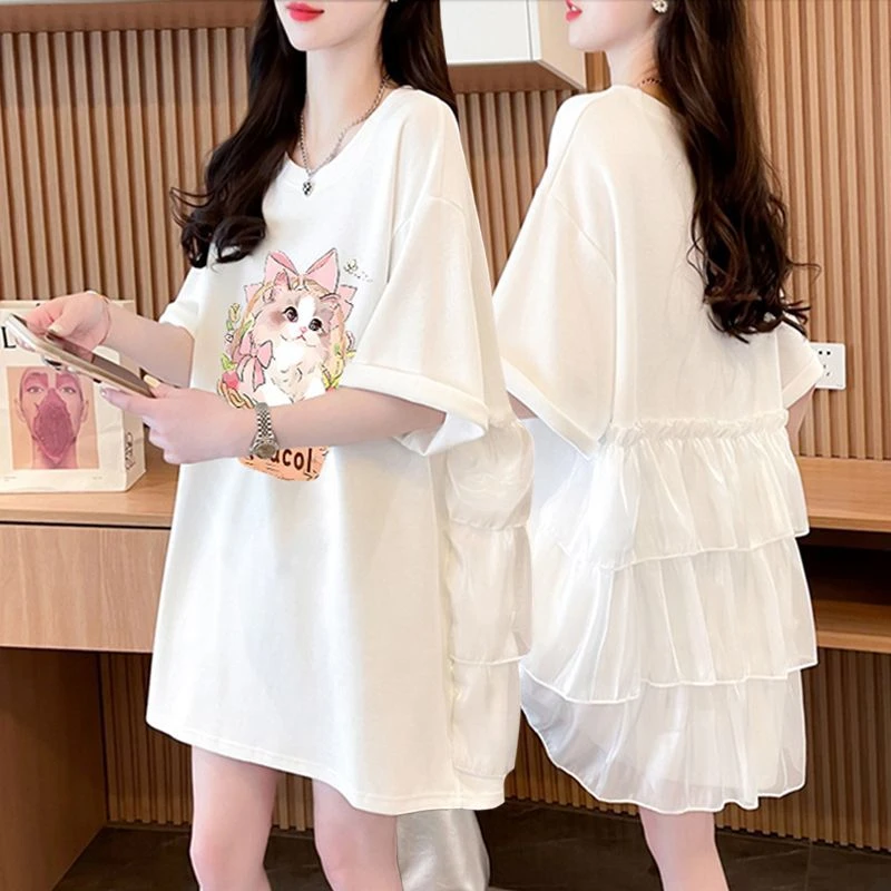 休闲百搭纯棉夏季短袖T恤女2024新款韩版设计感拼接半袖体恤上衣