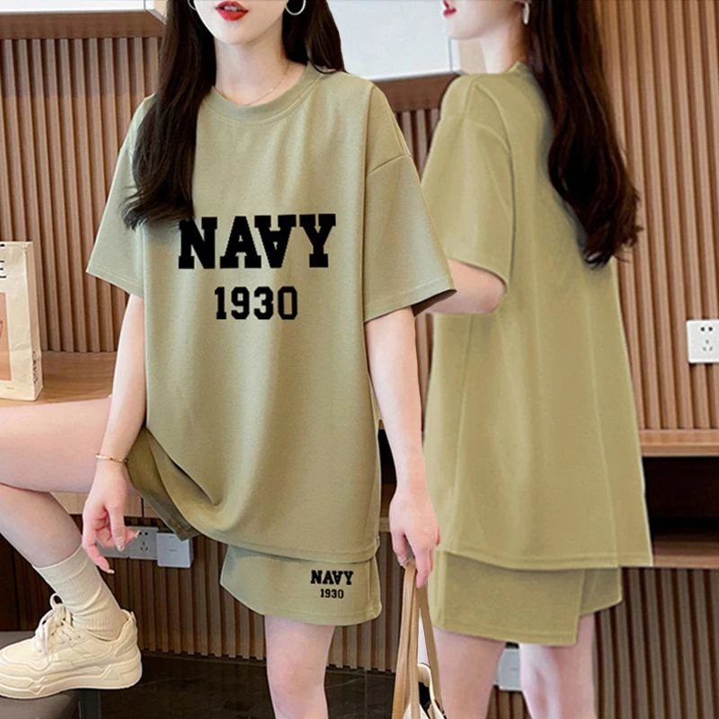 胖mm大码纯棉运动套装女夏季2024新款显瘦休闲短袖短裤网红两件套