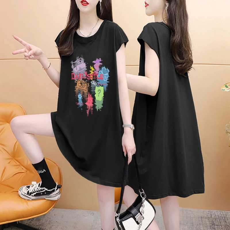 胖mm显瘦遮肉纯棉无袖背心t恤女2024新款宽松大码中长款体恤上衣