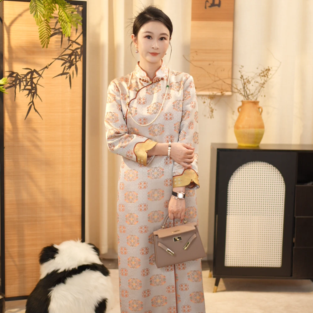 【贺贺·芳华】桑蚕丝气质旗袍秋冬优雅中式中国风设计师旗袍长袖