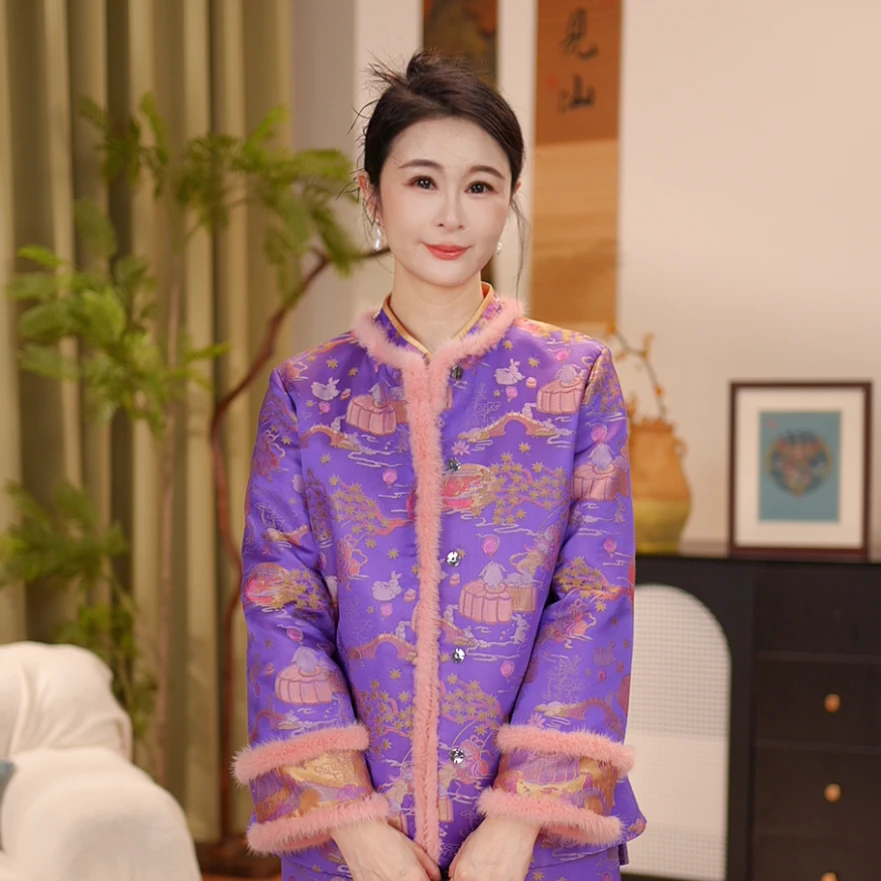 【贺贺·嫦娥奔月】新中式国风桑蚕丝宋锦棉服冬天网红款外套J1681