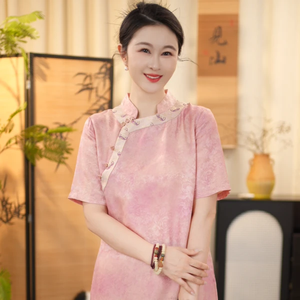 【贺贺·祥云】春款旗袍桑蚕丝宋锦旗袍裙女装春风雅韵旗袍30512