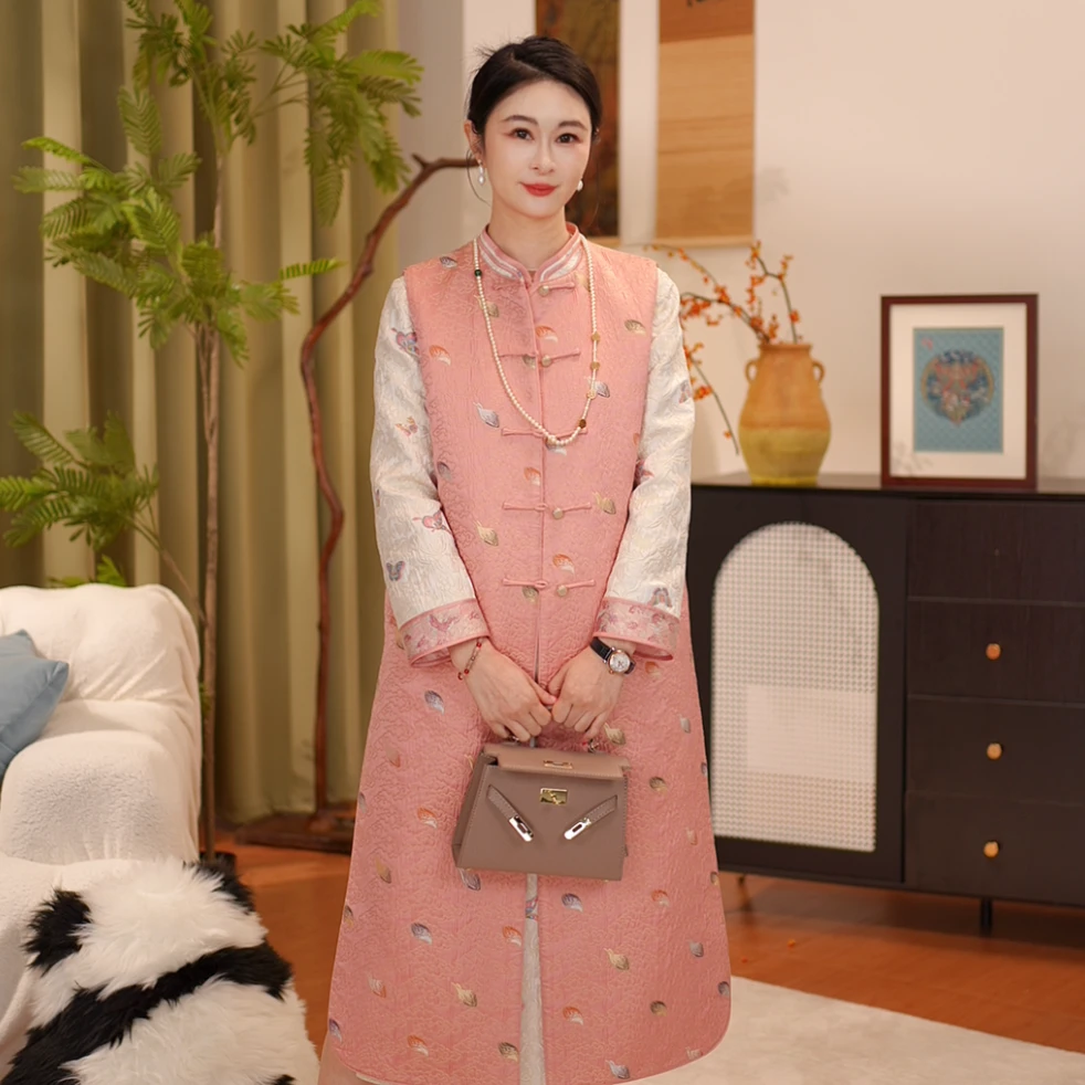 【贺贺·梦绮】红人上新桑蚕丝提花长款云锦马甲双面可穿LD4727