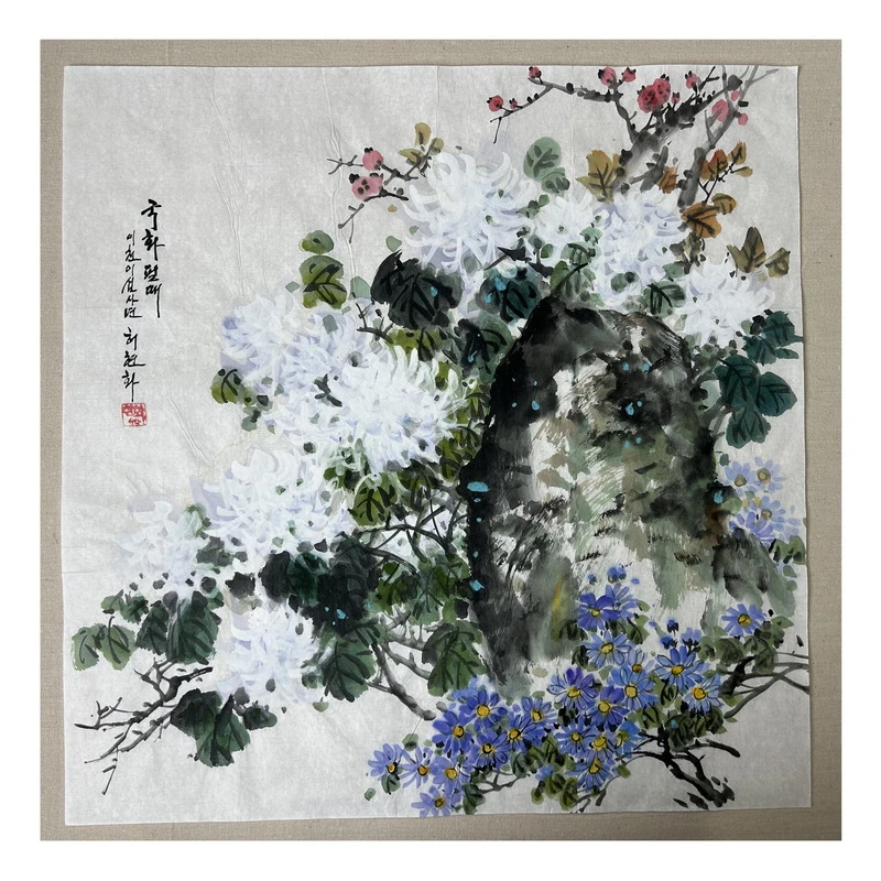 孤品原稿纯手绘朝鲜画家纸本彩墨画（秋）