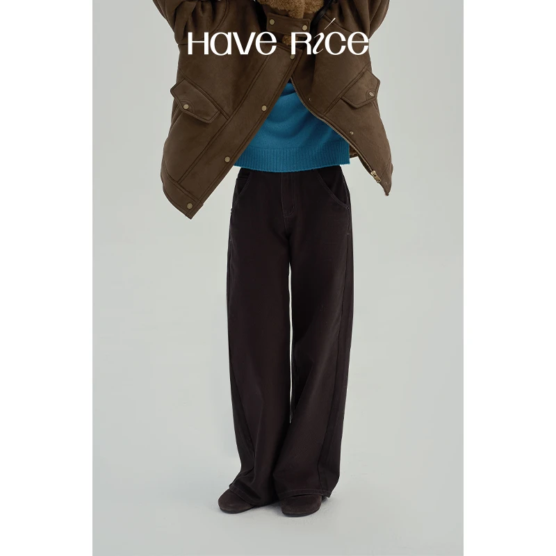 【撞色棕色牛仔裤】原野木棕 百搭复古棕褐宽松阔腿牛仔休闲裤