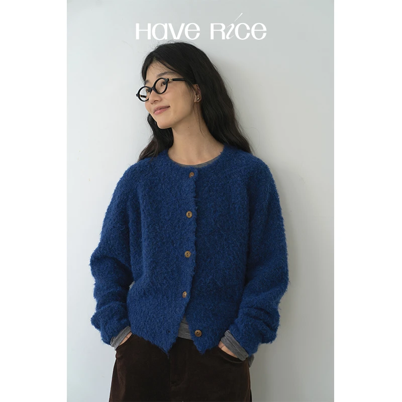 【美拉蓝复古开衫】蓝莓卷卷 圈圈纱小个子美拉蓝复古宽松短款开衫