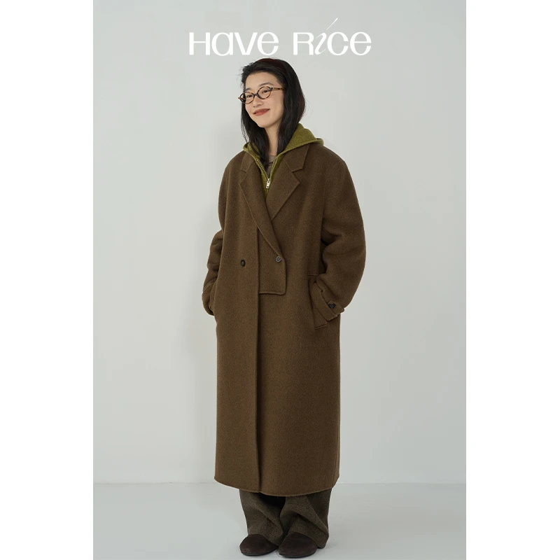 【里约落日大衣】 HAVERICE骆驼绒蚕丝羊毛双面呢长款毛呢大衣