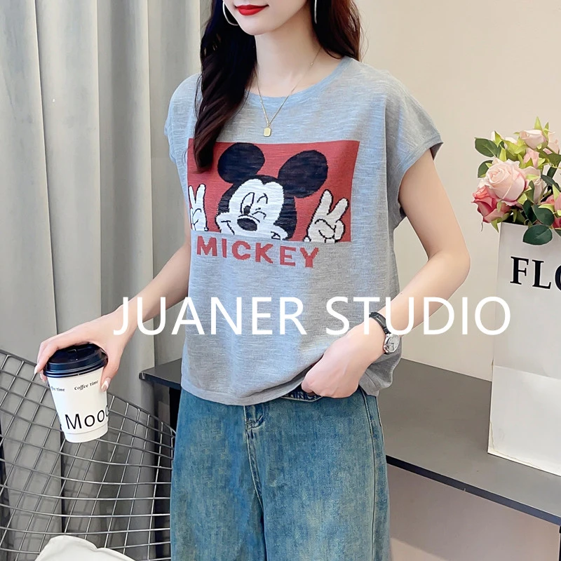 飞飞袖短袖针织衫女薄款夏季新款时尚洋气宽松提花圆领休闲上衣