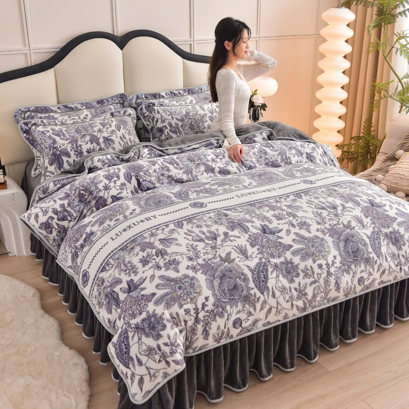 8-9斤高克重牛奶绒四件套加厚保暖三件套柔软细腻双面绒被套床单