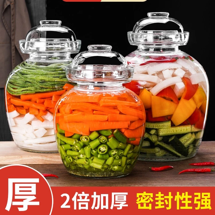 四川泡菜坛腌菜罐家用玻璃酸菜腊八蒜咸菜罐老式加厚透明大容量罐