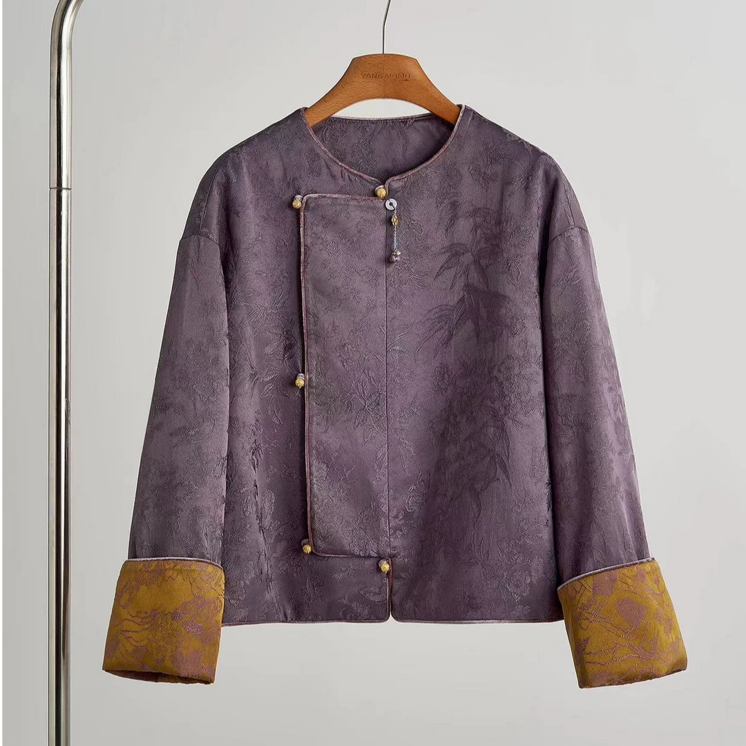 【夹棉款】新中式国风外套女2024秋款唐装盘扣国风禅意提花上衣女装