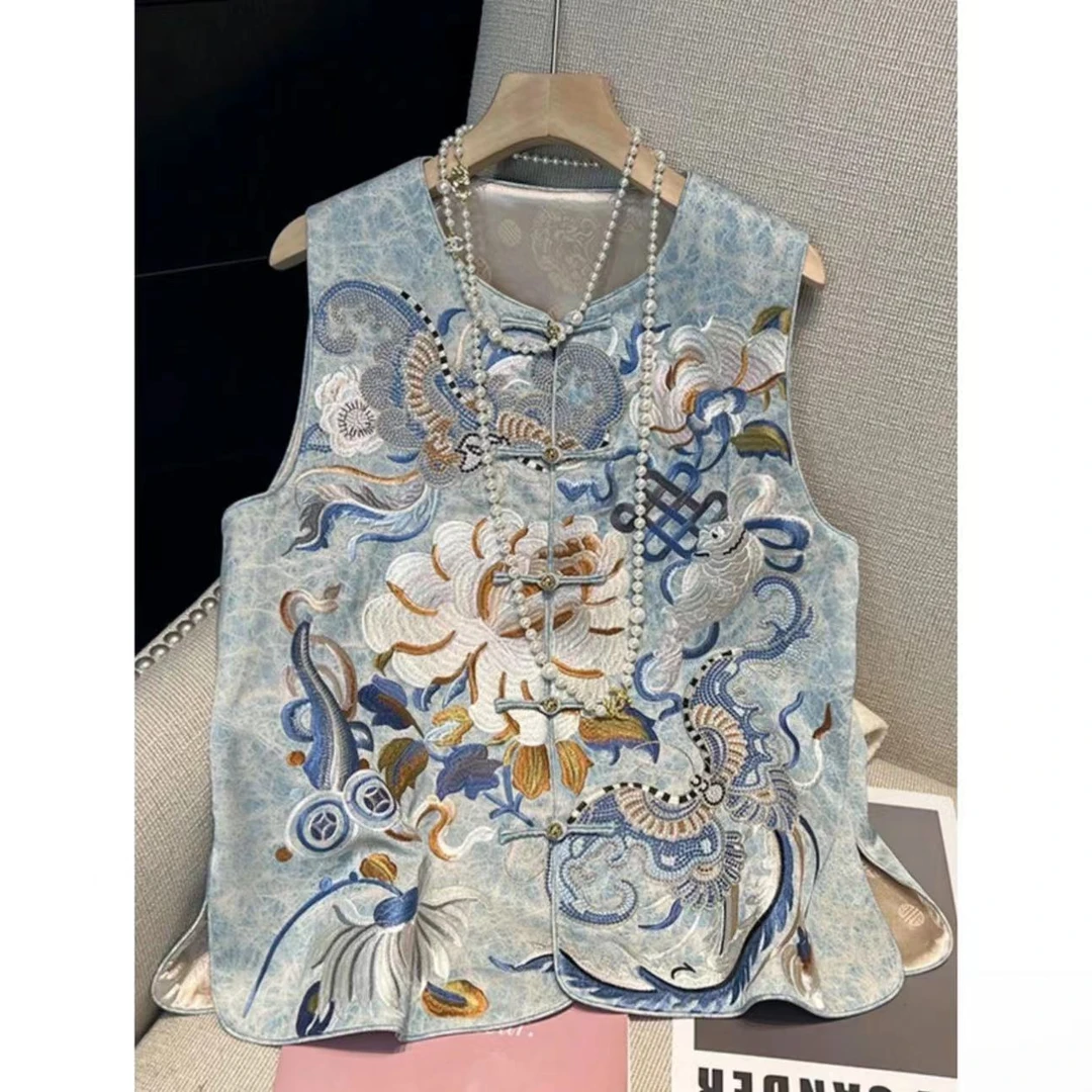 新中式国风重工刺绣提花马甲外套女夏秋2024小众设计高端背心上衣