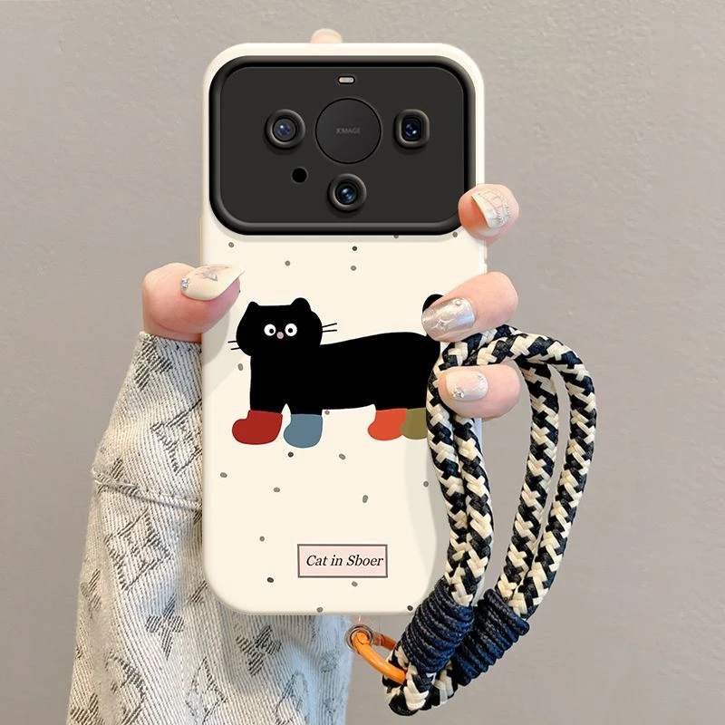 彩袜子猫咪华为mate60pro手机壳带挂链硅胶HUAWEImate50卡通40/30