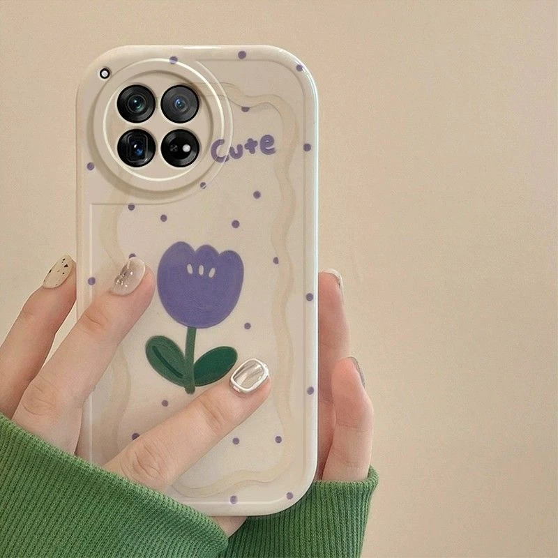 紫色波点郁金香oppo一加12手机壳新款气囊OPPO1加12ins风冷淡高级