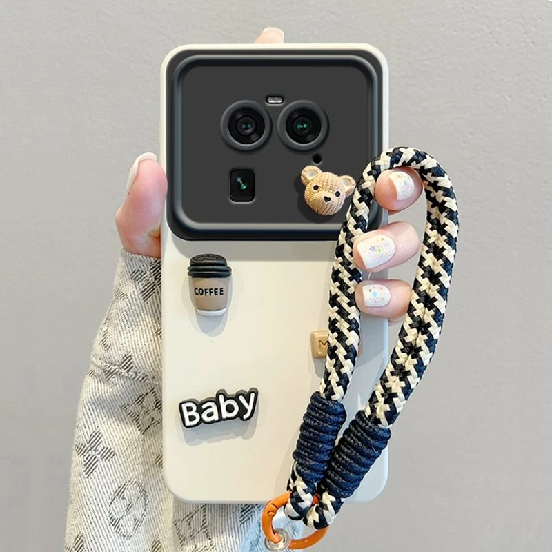 趣味咖啡小熊oppofindx6手机壳新款艺术感OPPOfindx5pro全包防摔