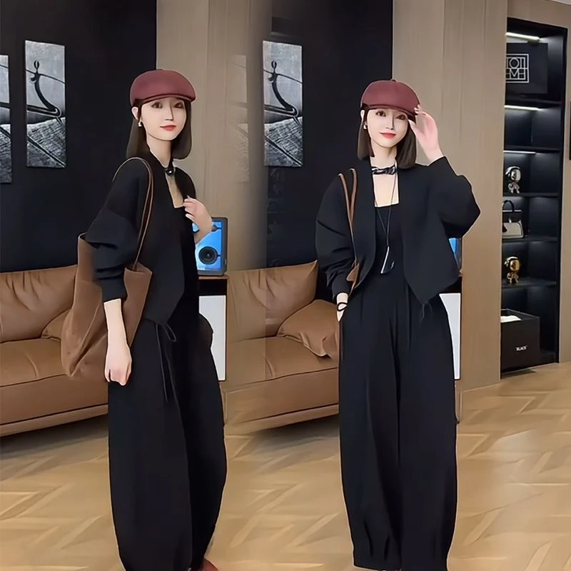 2024秋季时尚新款洋气外套宽松显瘦长袖休闲抽绳两件套气质百搭