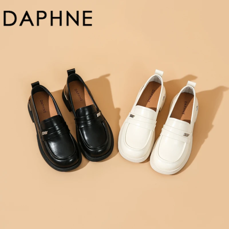 达芙妮乐福鞋夏季韩版新款哑光女鞋百搭厚底英伦单鞋厚底气质皮鞋