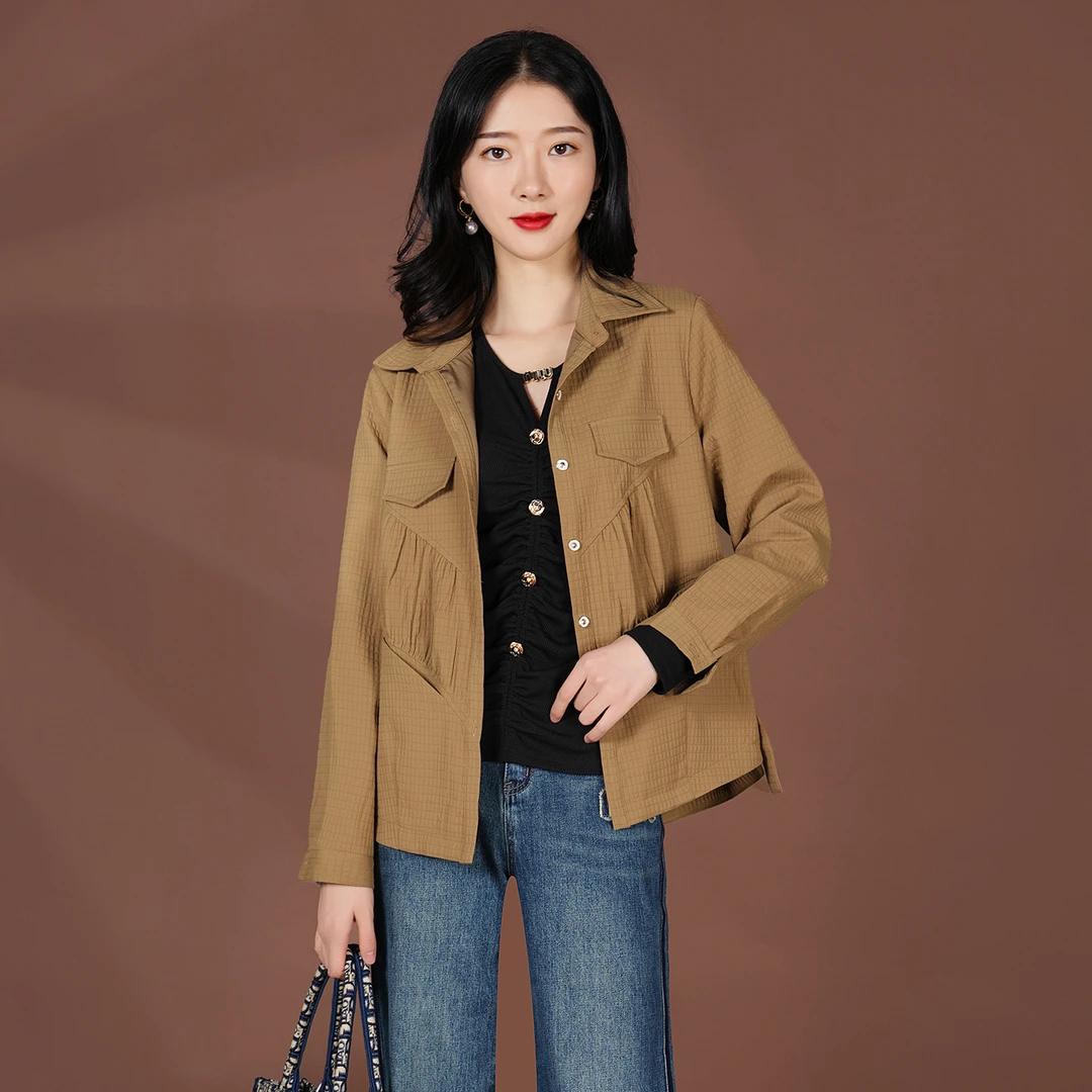 【秋季新款】韩版复古简约设计感翻领休闲气质百搭外套AQ2882