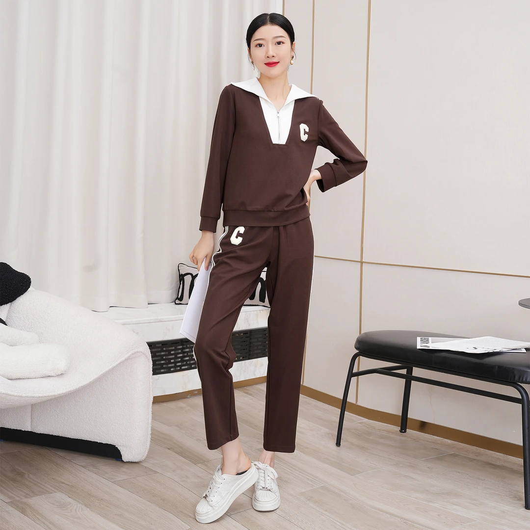 【春季上新】翻领字母卫衣休闲裤套装AQ2765 衣长53裤长92