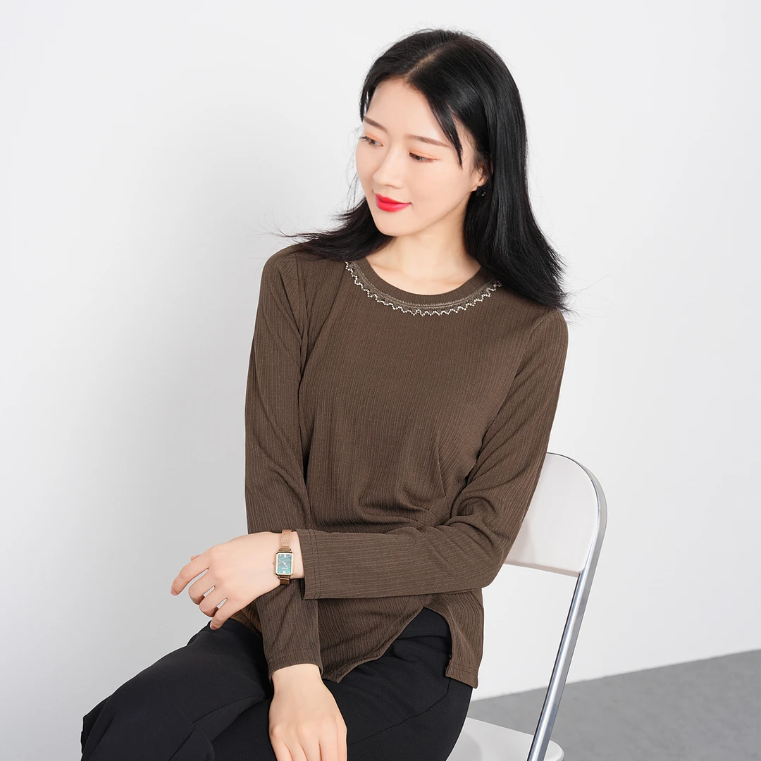 【秋季新款】高端法式轻奢不规则褶皱气质百搭打底衫AQ2588 衣长61