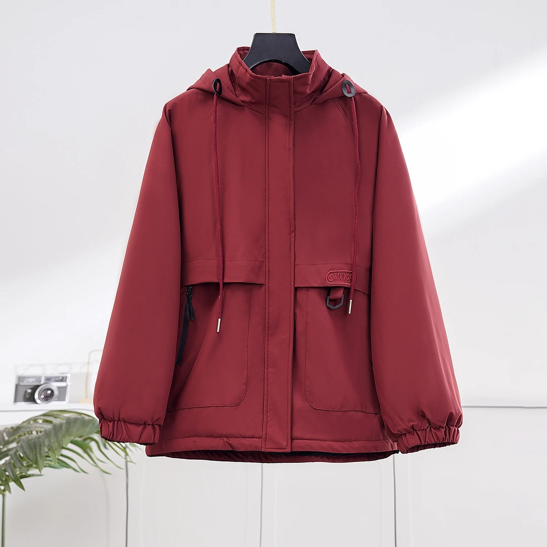【秋冬新款】韩版宽松纯色连帽休闲显瘦三防冲锋衣外套BQ5037衣长66