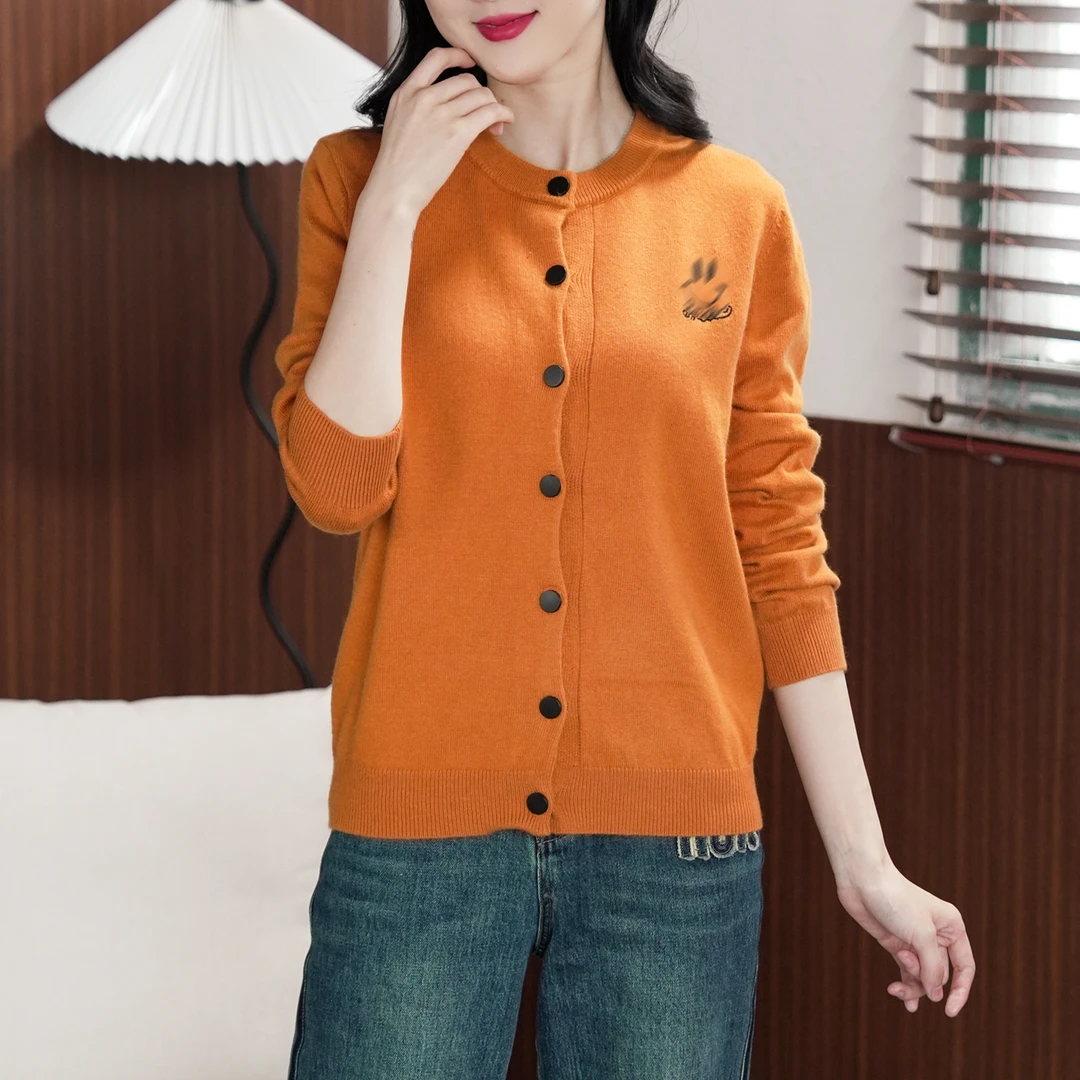 【秋季新款】C7670橘黄色高端轻奢韩系圆领小香风设计感针织开衫