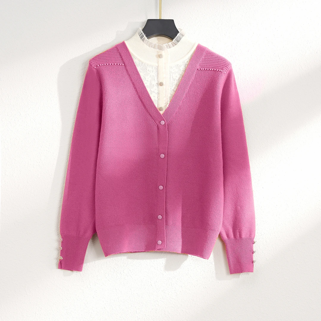 【冬季新款】洋气减龄百搭假两件蕾丝拼接针织毛衫BQ5205  衣长60