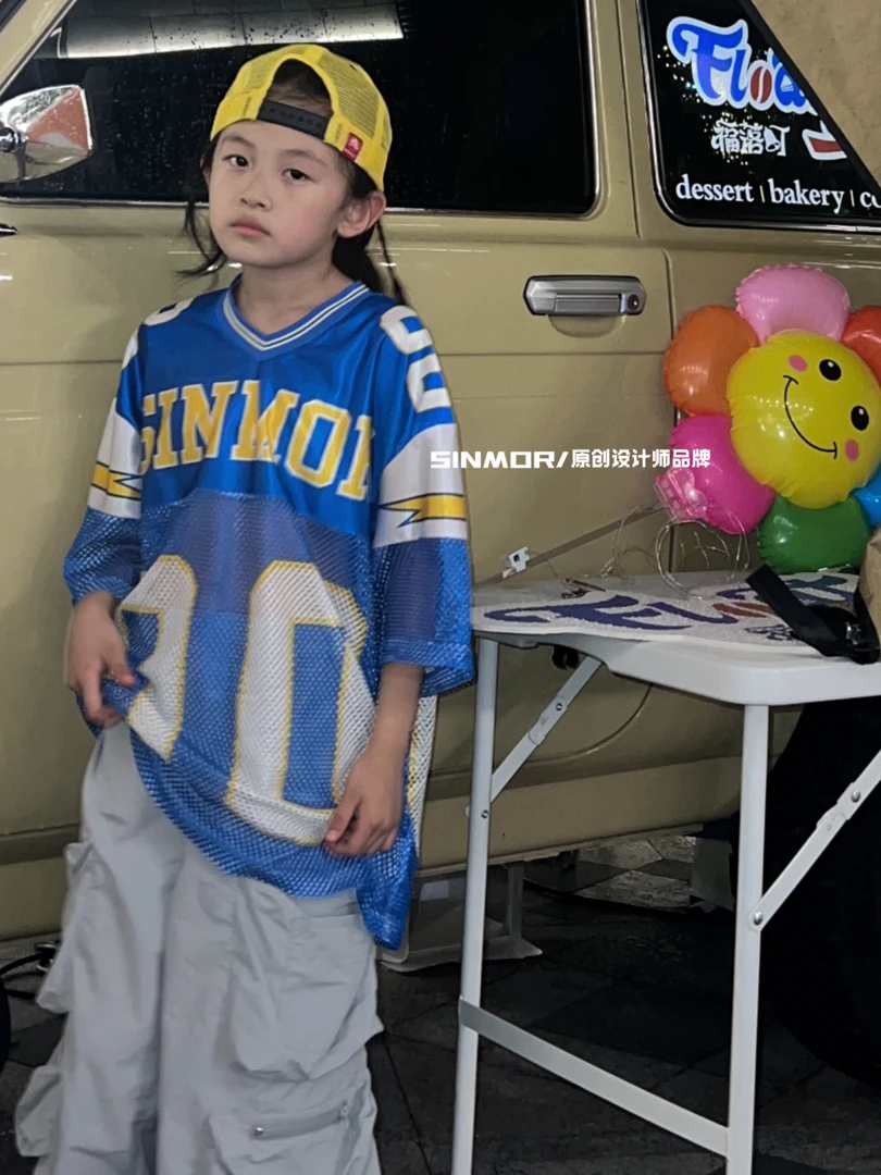 SINMOR蓝色球衣网袖型潮童夏