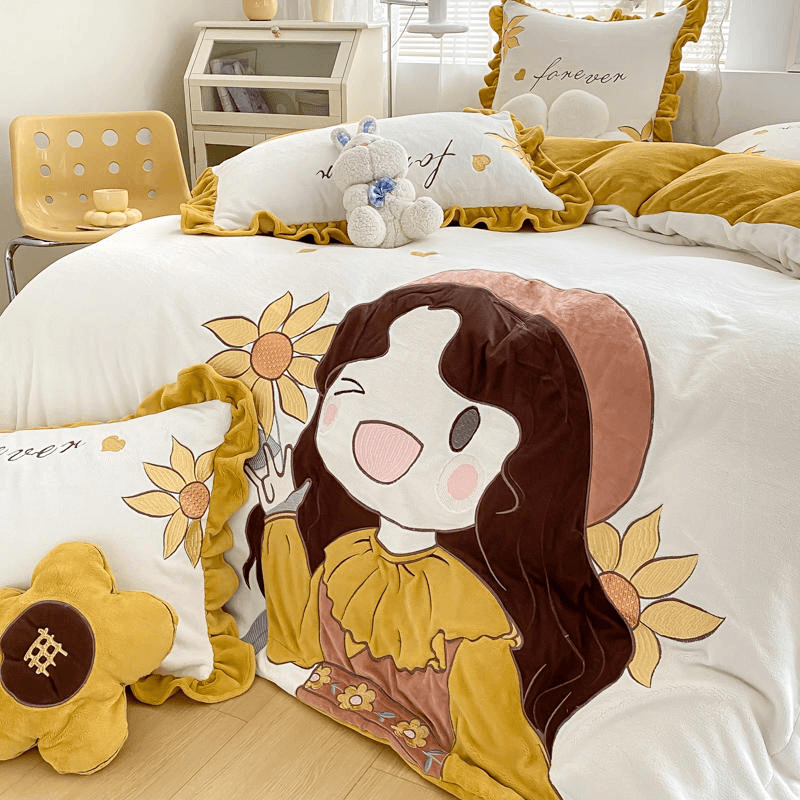 【花仙子】高克重全消光贴布绣牛奶绒四件套床上用品