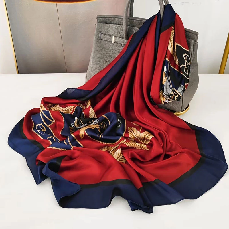 90*180丝巾围巾披肩丽景锻酒红骏马长款围巾春夏季薄防晒时尚百搭