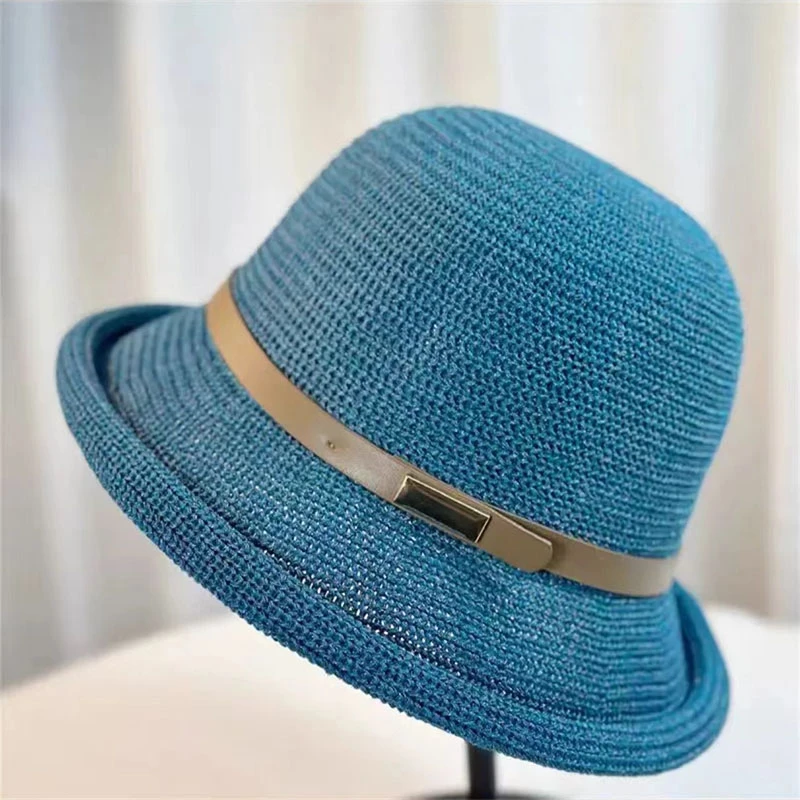 帽子女夏季编织透气渔夫帽时尚百搭卷边薄款出游显脸小盆帽礼帽潮