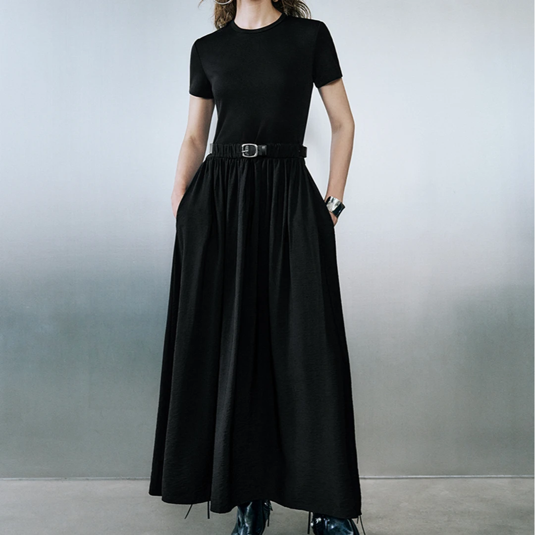 红人上新含腰带拼接短袖连衣裙49-99