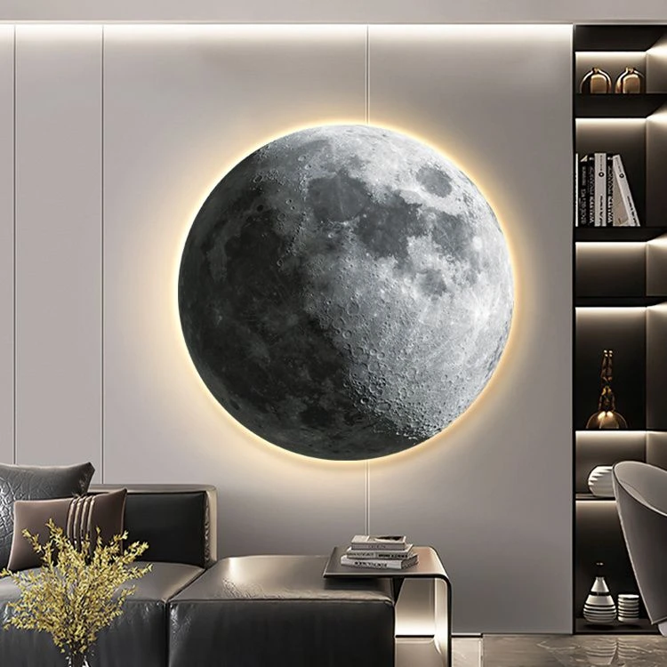 现代高级轻奢月球壁画客厅餐厅圆形灯画走廊玄关挂画饭桌过道装饰