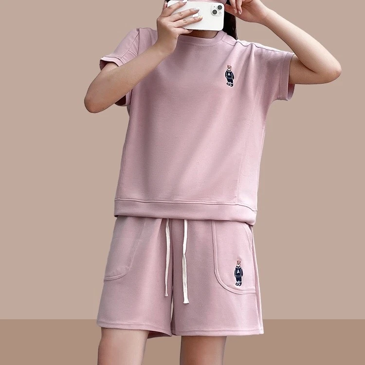 3015-小熊刺绣空气层棉套装女士运动休闲套装-T3