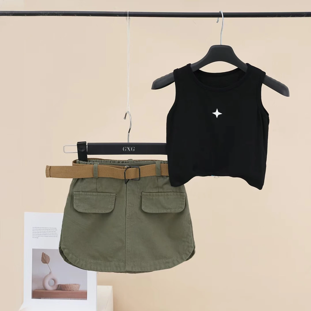 女童夏装套装裙子两件套2025夏季新款韩版A字裙中大童半身裙外穿9