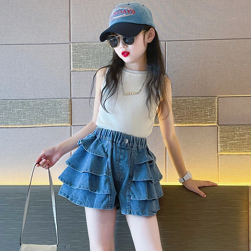 女童套装夏装裙裤2025夏季新款薄款裤子女孩大童儿童牛仔短裤外穿
