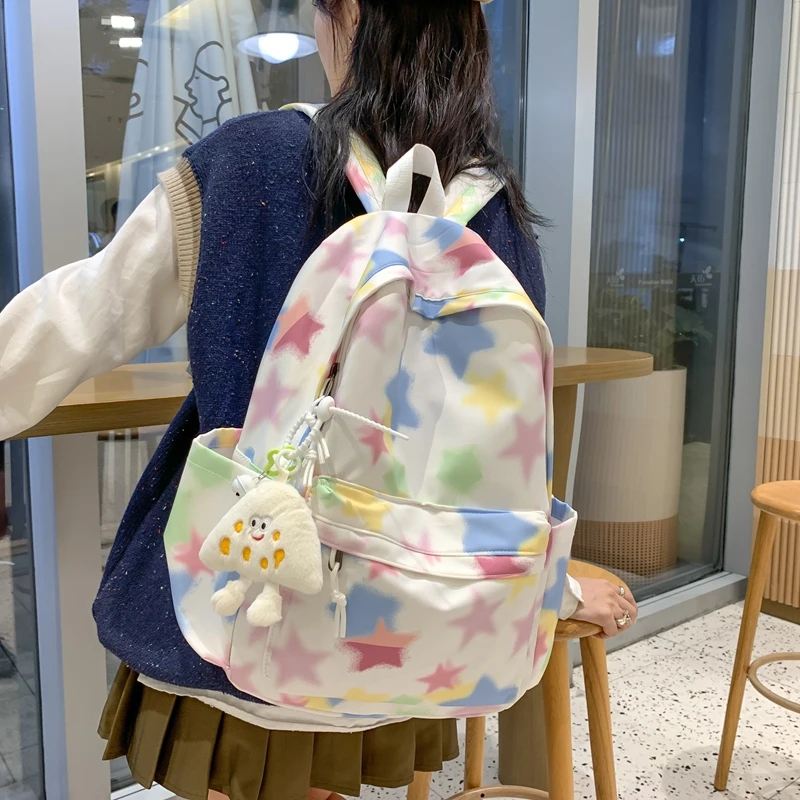 书包女生ins风新款可爱星星小学初高中生大容量双肩包大学生背包