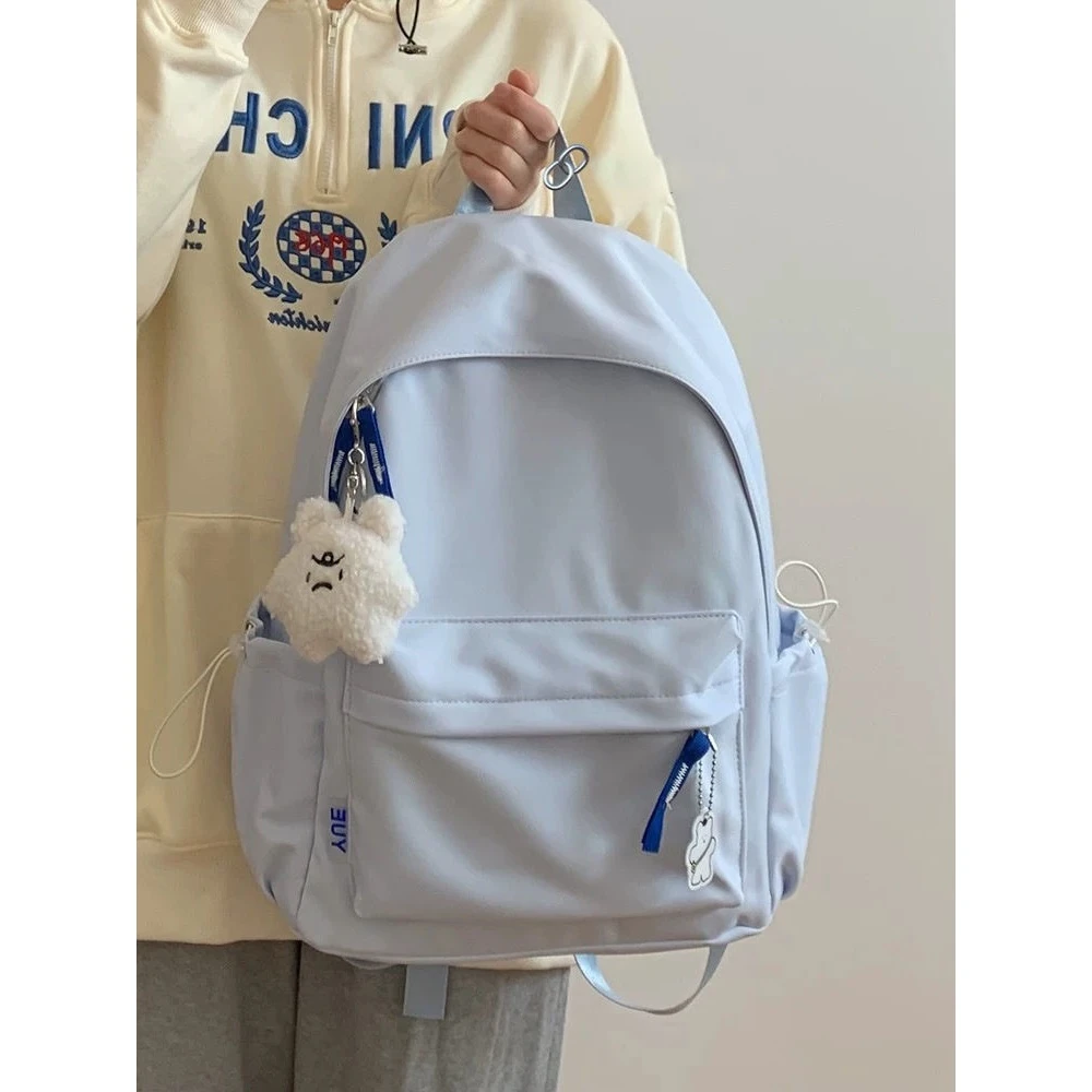 ins风日系软妹书包女 韩版纯色百搭少女背包初中生高中学生双肩包