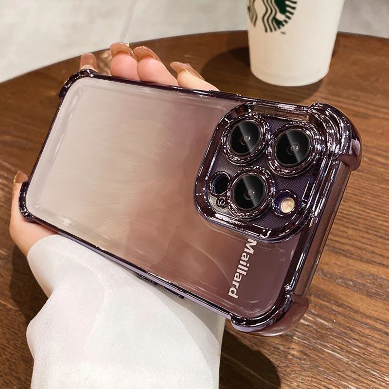 6D电镀棕渐变适用苹果15promax手机壳iPhone14软13/12防摔11