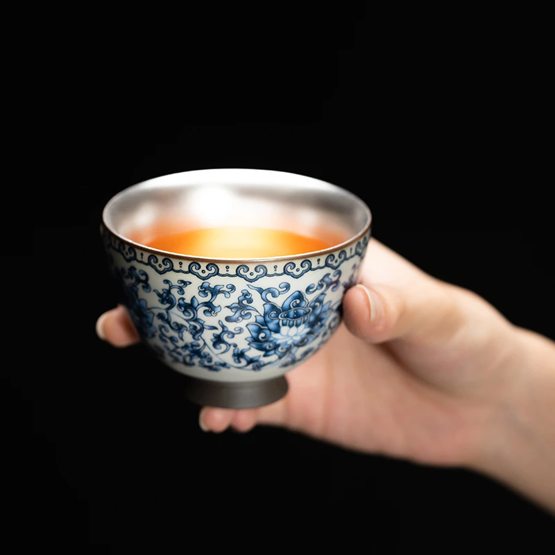六晋万花鎏银风铃杯茶杯主人杯家用复古陶瓷高端茶具品茗杯个人杯