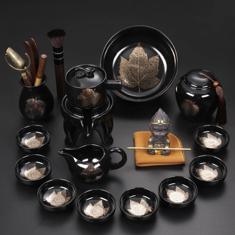 六晋懒人石磨泡茶壶自动茶具套装家用高档陶瓷功夫茶杯办公泡茶器