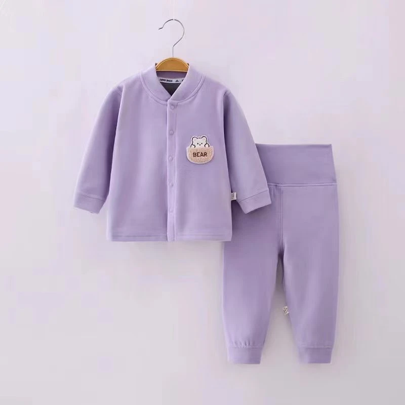 婴幼儿秋冬无骨石墨烯高腰护肚净色对开立领两件套