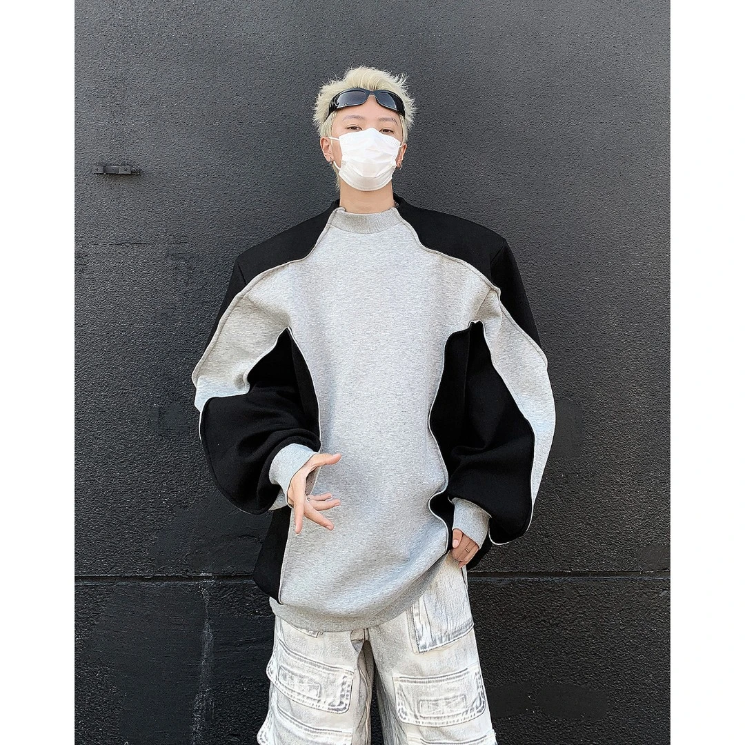 解构垫肩卫衣男冬季设计感小众上衣秋冬款国潮美式重磅半高领外套