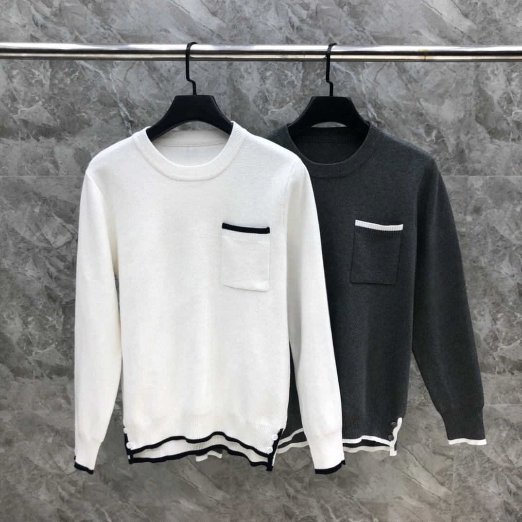 【口袋拼色】时尚潮流男士针织衫圆领毛衣修身韩版秋季长袖