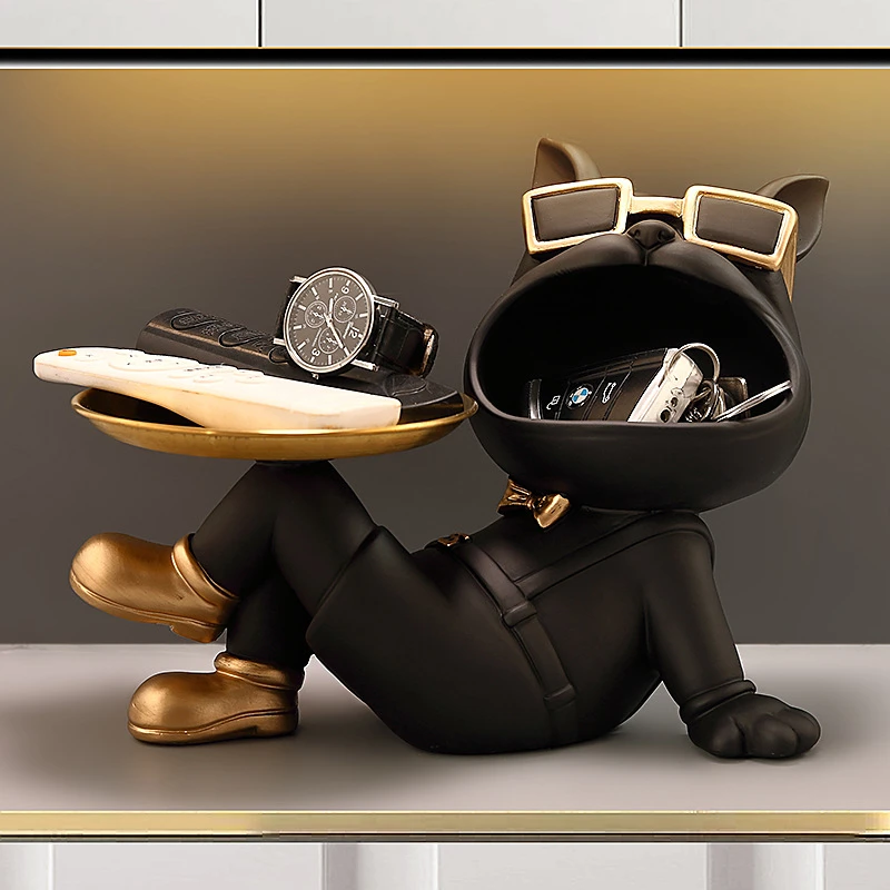 轻奢法斗犬入户玄关钥匙收纳客厅桌面摆设乔迁礼物家居装饰品摆件