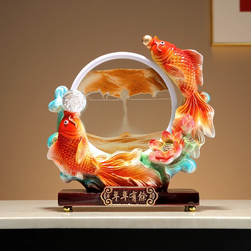 新中式年年有余流沙画创意摆件客厅酒柜电视柜玄关柜乔迁搬家礼物