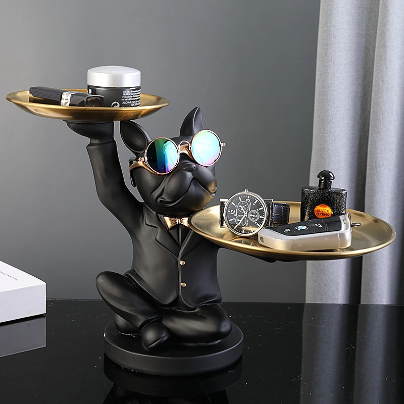 创意法斗犬入户玄关钥匙收纳高档客厅桌面装饰品摆件轻奢乔迁礼物