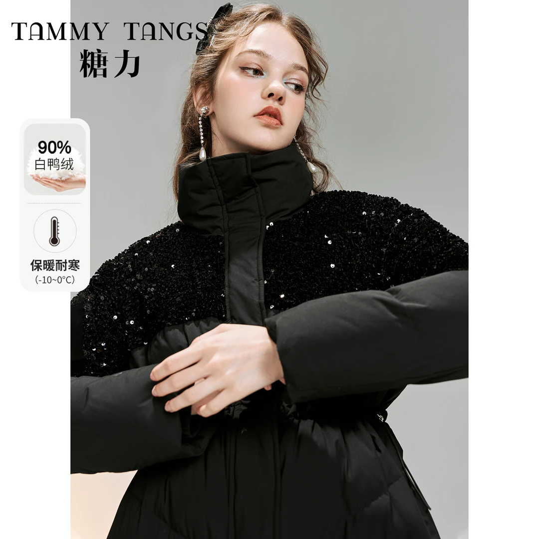 7458【金拐子专属】糖力中长款高领亮片羽绒服外套女TWEDW47458