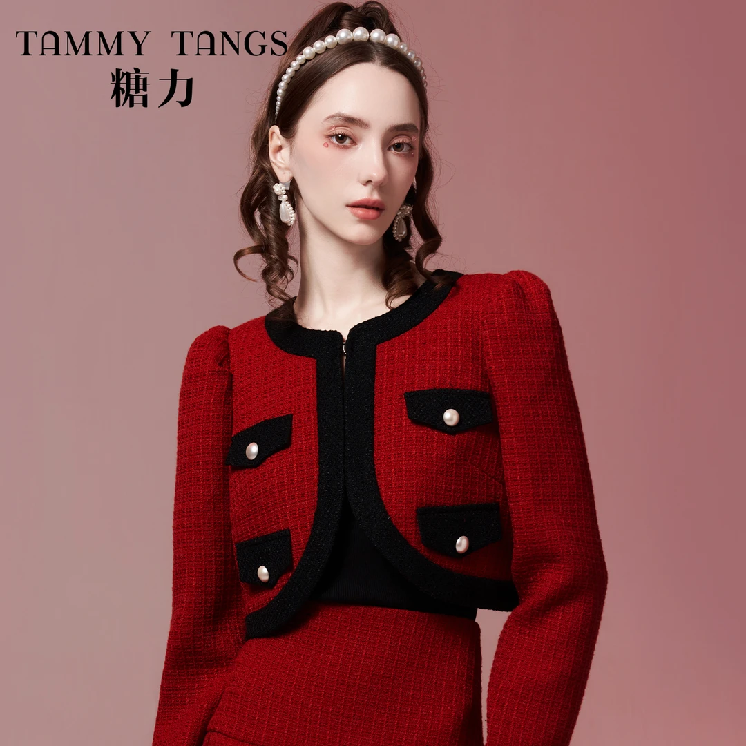 【柒柒专享】糖力秋撞色精致高级感骑士风小香风短外套女显瘦