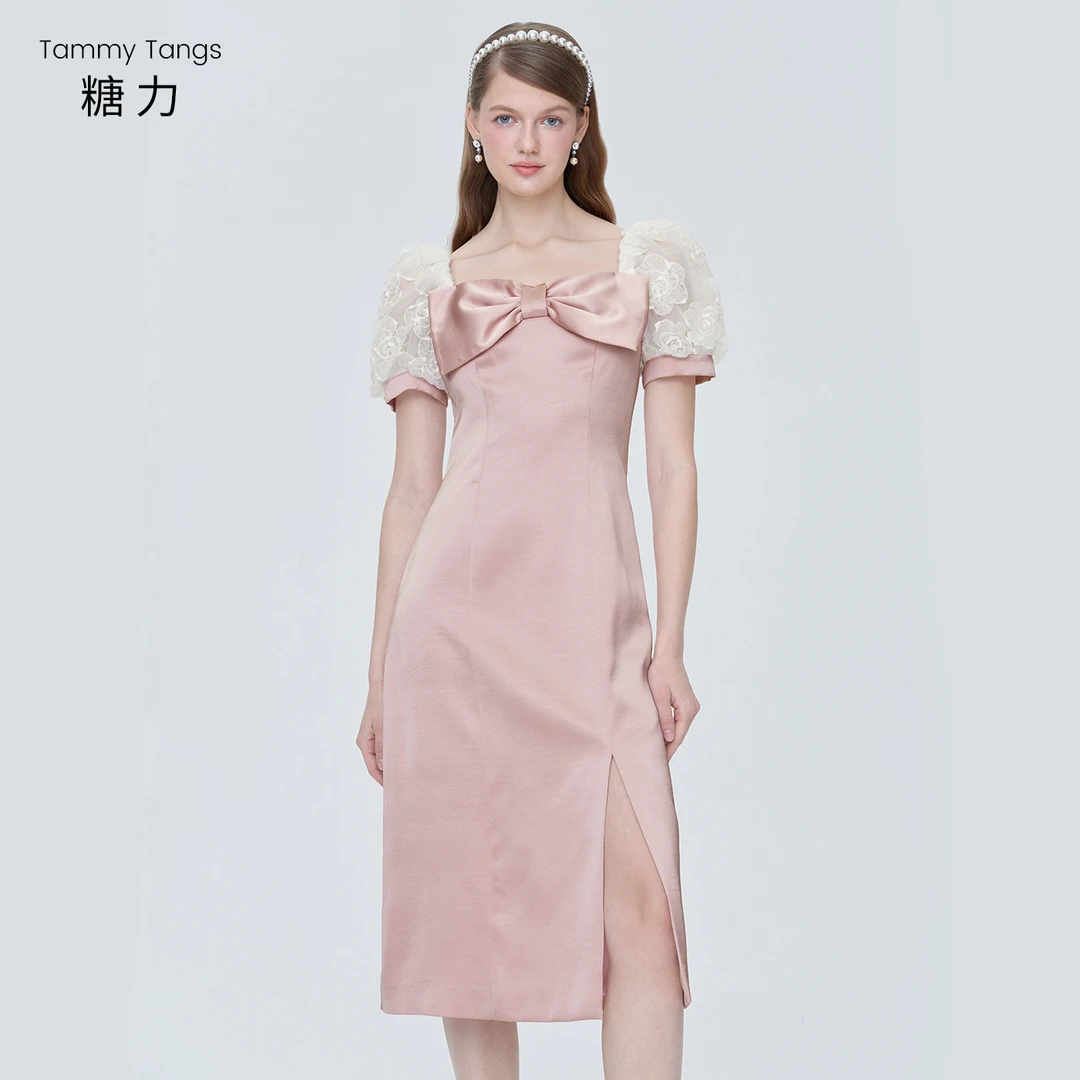 7369【马琦尧专属】糖力缎面开叉连衣裙TWEXQ47369